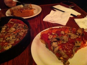 A picture of pizza we had in Chicago.